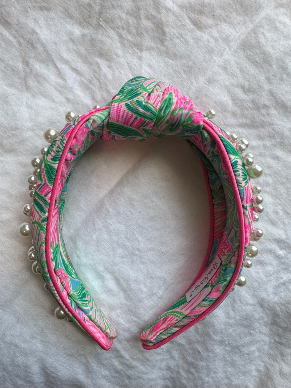 Lilly Pulitzer "Coming In Hot" Embellished Knotted Pearl Headband